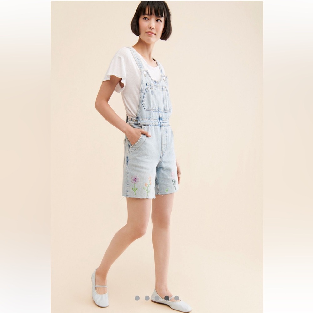 Free People We The Free  Floral Embroidered Short-Alls - Picture 4 of 10